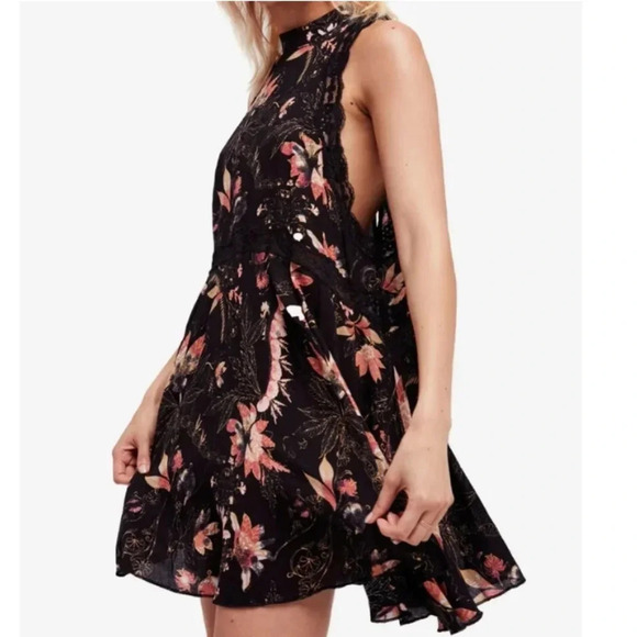 Intimately Free People She Moves Floral Lace Mini Boho Slip Dress Size Small - Picture 1 of 13